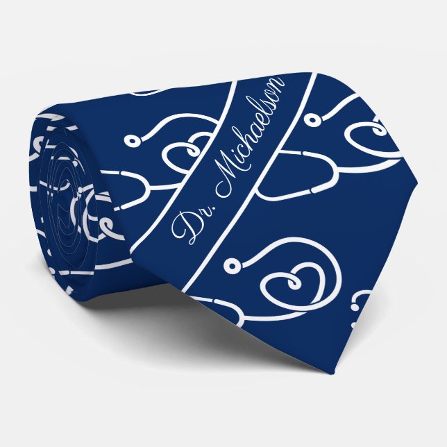Corbata Médica médico Patrón estetoscopio Médico Azul (Enrollado)