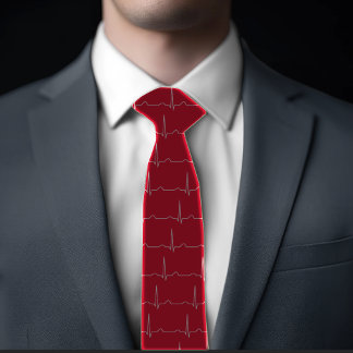 Corbata Médico Cardiólogo cardiograma ECG patrón Rojo