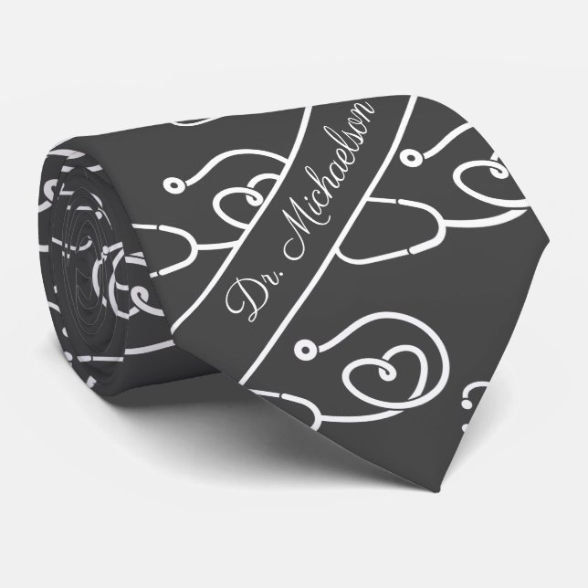 Corbata Médico Médica Nombre Patrón estetoscopio Médico (Enrollado)