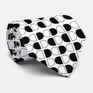 Corbata Medio Círculo Geométrico Negro y Blanco