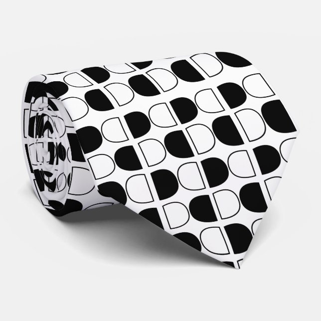 Corbata Medio Círculo Geométrico Negro y Blanco (Enrollado)