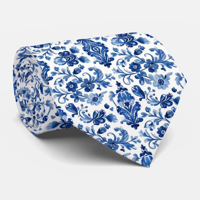 Corbata Mediterranean Portuguese Blue Tile Detail (Enrollado)