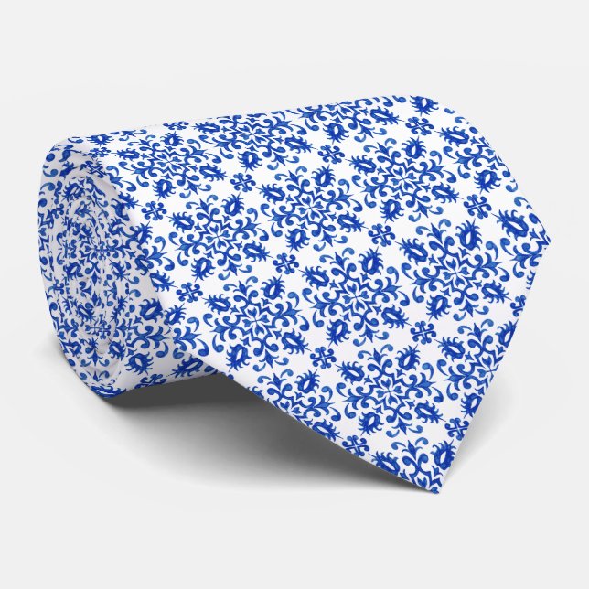 Corbata Mediterranean Portuguese Blue Tile Detail (Enrollado)