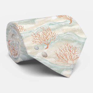 Corbata Mediterráneo Coral Azul Naranja Beige Arenoso