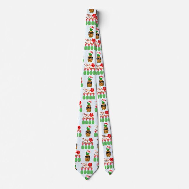 Corbata Mele Kalikimaka Hawaiana Piña Feliz Navidad (Anverso)