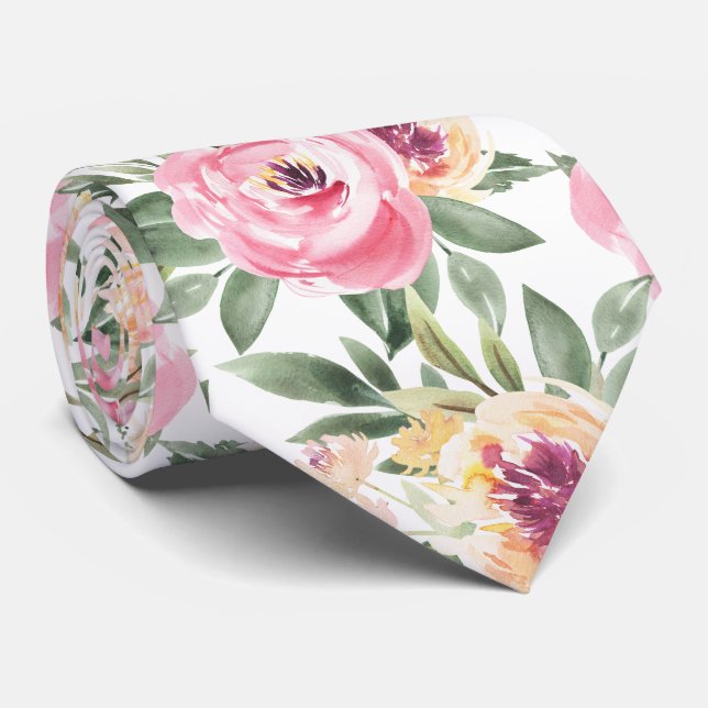 Corbata Melodía acuática floral rosa Necktie (Enrollado)