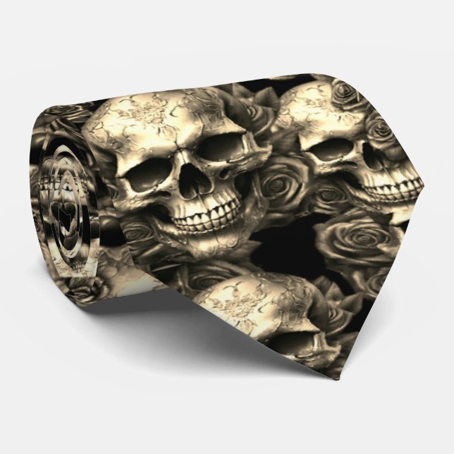 Corbata Memento Mori Skulls Gold Tie (Enrollado)