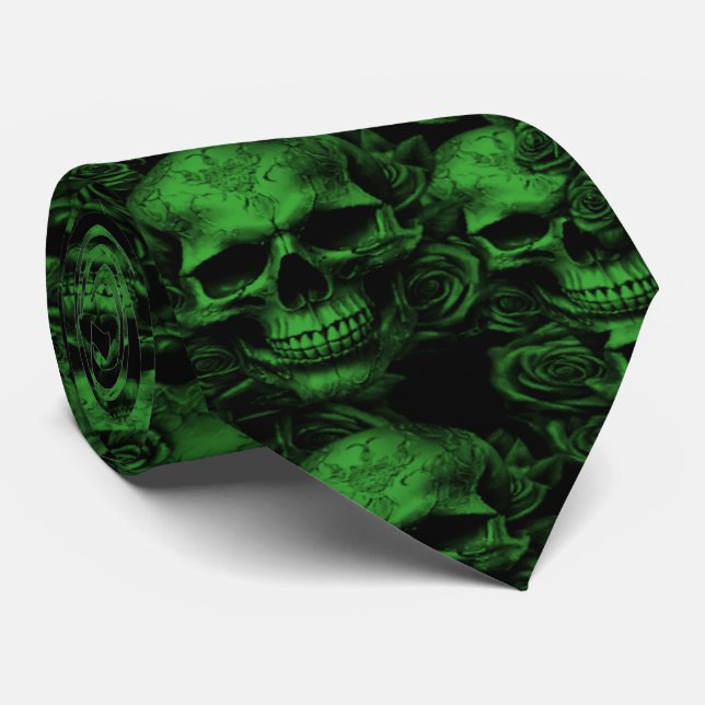Corbata Memento Mori Skulls Green Tie (Enrollado)