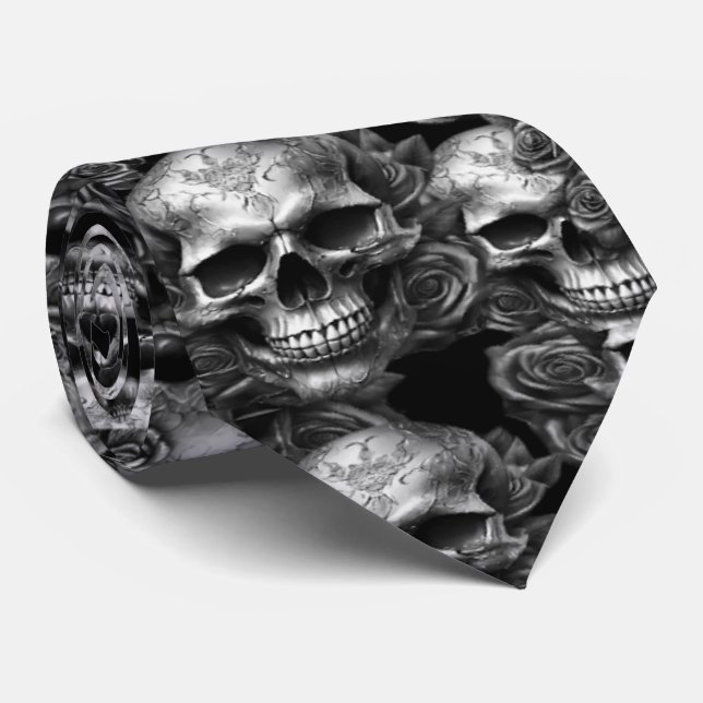 Corbata Memento Mori Skulls Silver Tie (Enrollado)