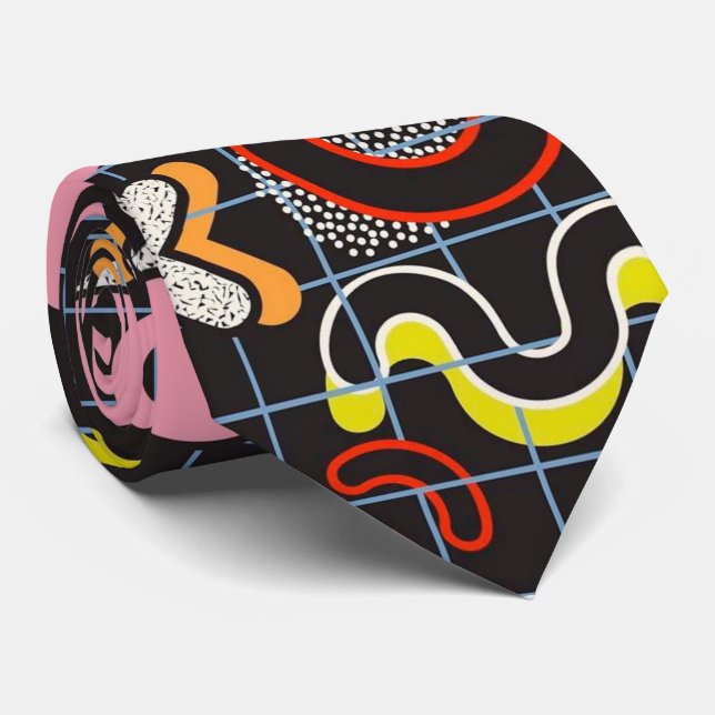 Corbata Memphis Style Pop art Patrón geométrico no1 (Enrollado)