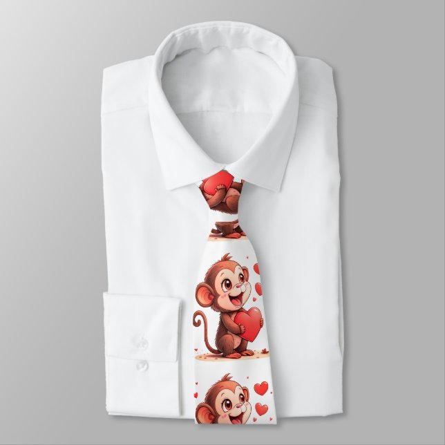 Corbata Men Designer Ties Monkey Red Hearts (Atado)
