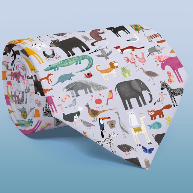 Corbata Menagerie animal (Fun animal menagerie with wild, safari, zoo, pet animals and birds pattern neck tie)