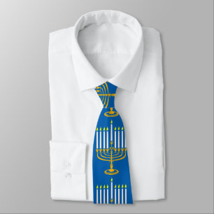 Corbata menorah amarillo hanukkah jewish print