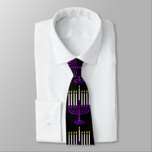 Corbata menorah morada hanukkah