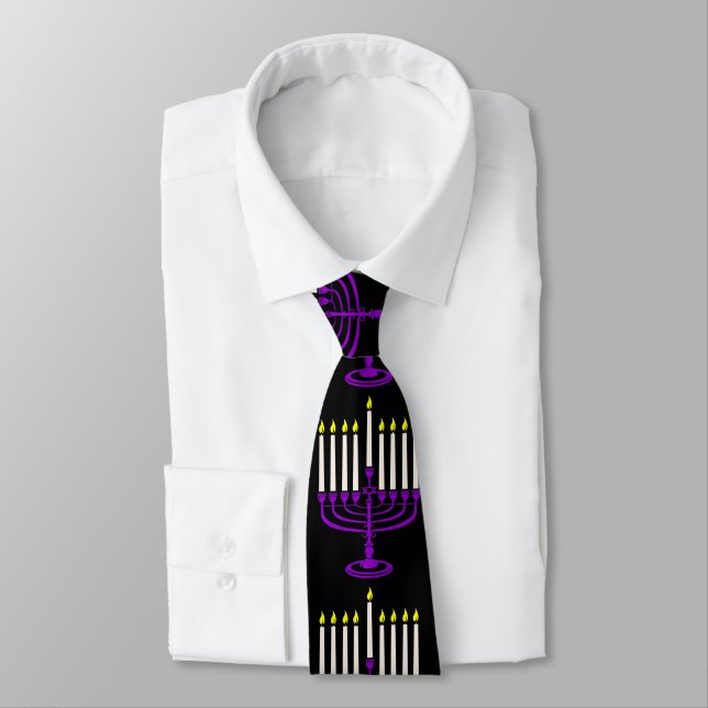 Corbata menorah morada hanukkah (Atado)