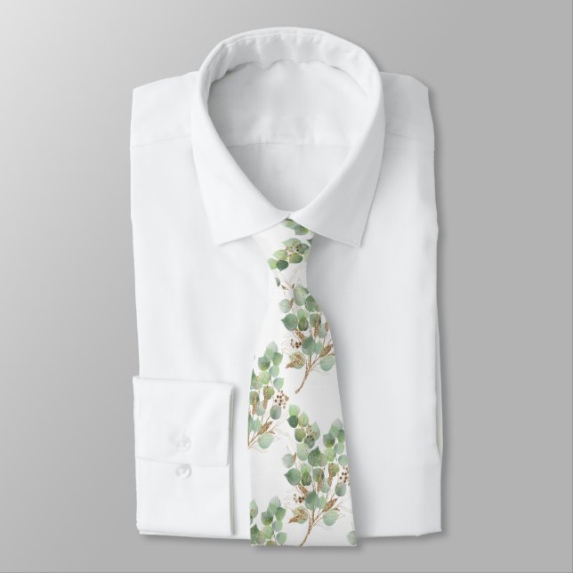 CORBATA MENOS BOTÁNICOS BLANCOS VERDES DE SAGE (Atado)