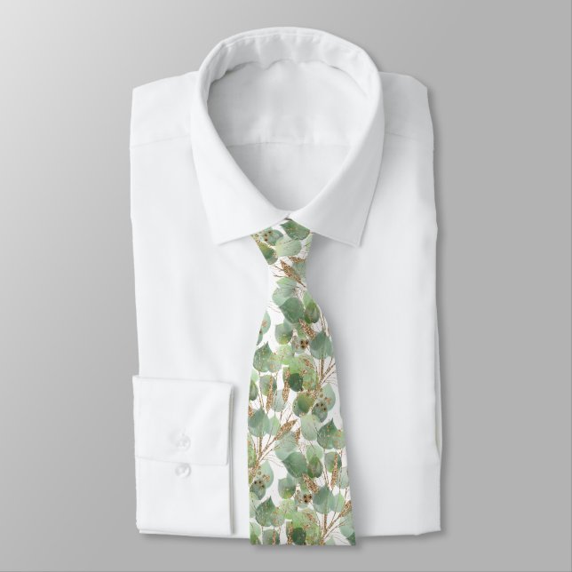 CORBATA MENOS BOTÁNICOS BLANCOS VERDES DE SAGE (Atado)