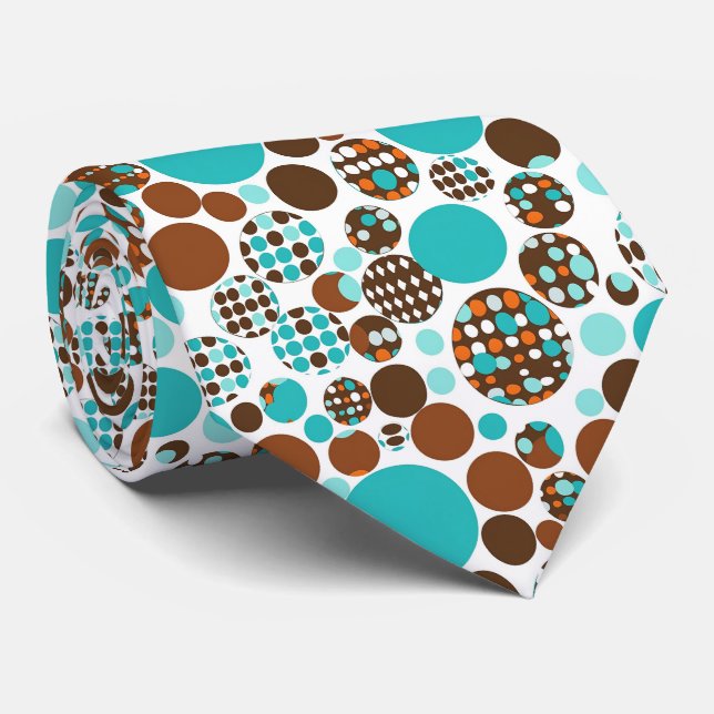 Corbata Men's Necktie Turquoise Brown Circles (Enrollado)