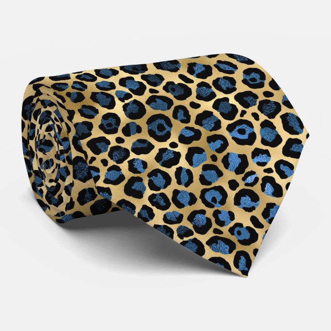 CORBATA MENTIROS DE LEOPARDO DORADO AZUL NEGRO (Enrollado)