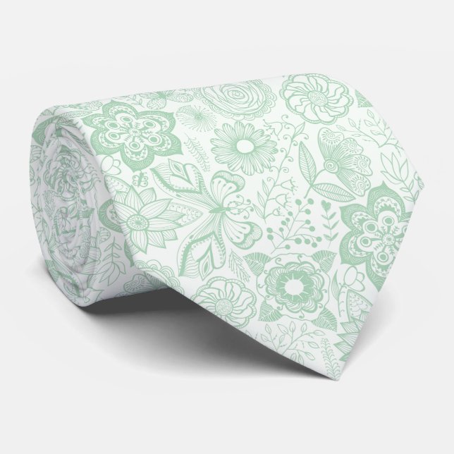 Corbata Mentón de patrón de encaje blanco y verde (Enrollado)