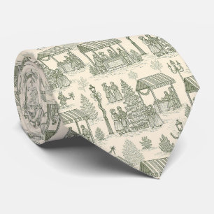 Corbata Mercado de Navidad Clásico Toile en Verde y Crema
