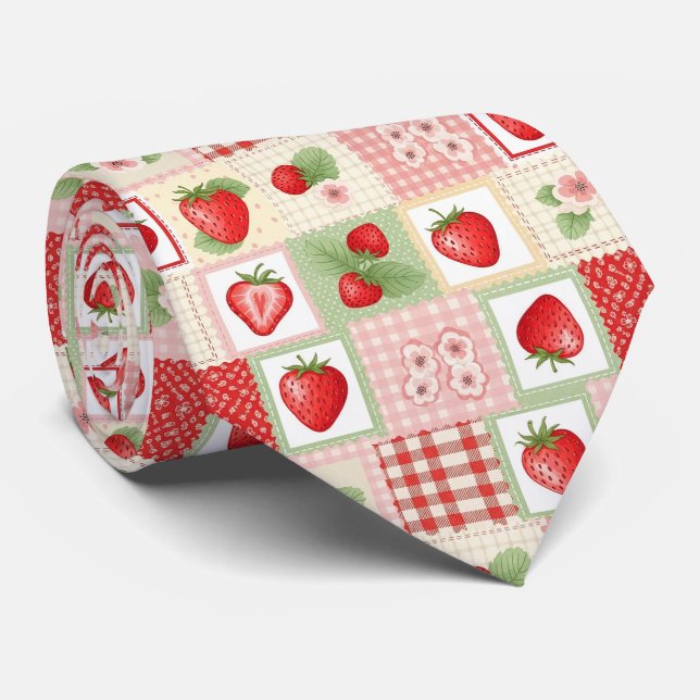 Corbata Merendar con parches de fresa (3) (Enrollado)