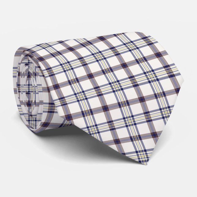 Corbata Merino White and Blue Zodiac Plaid Neck Tie (Enrollado)