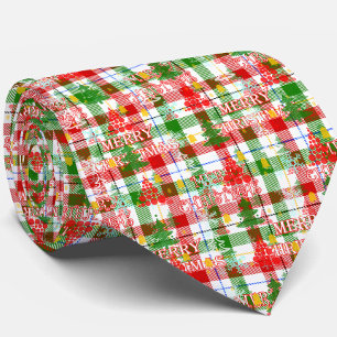 Corbata Merry Christmas Decorated Plaid Tartán