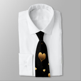 Corbata Mi amor elegante corazón de oro en negro