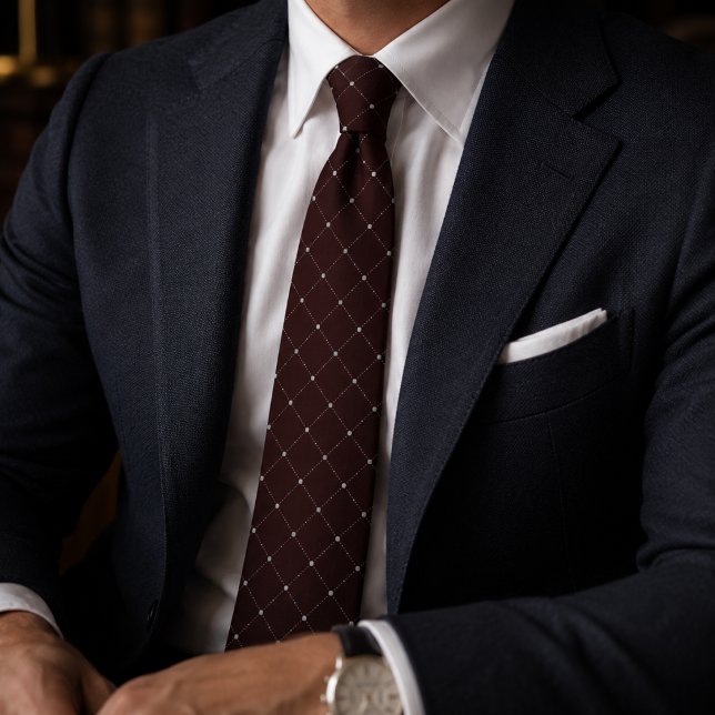 Corbata Micro Cuadrícula Granate Profundo  (Subido por el creador)