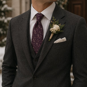 Corbata Micro-Jacquard Botánico Marfil Ciruela