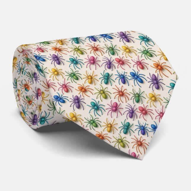 Corbata Micro Patrón Arácnidos Arcoíris (Enrollado)
