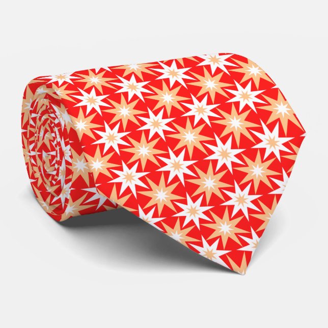 Corbata Mid-Century Modern Geometric Star Pattern Red (Enrollado)