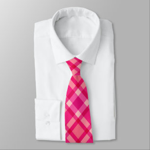 Corbata Mid-Century Modern Plaid, Fuchsia Pink & Coral Red