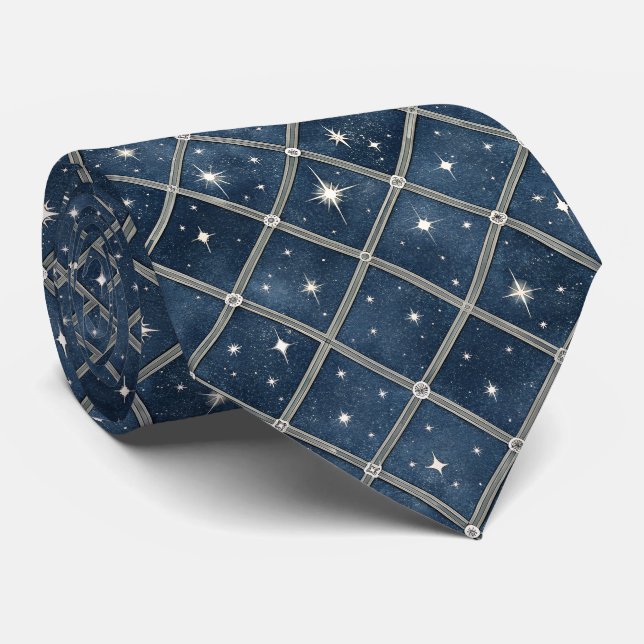 Corbata Midnight Blue Diamond Lattice - Starry Night (Enrollado)