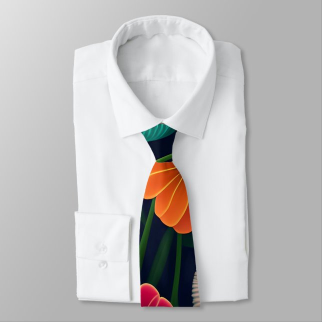 Corbata Mini Flores Exóticas Patrón Arcoiris (Atado)