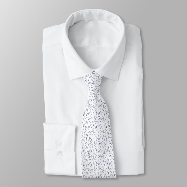 Corbata Minimal Navy Botanical Pattern on White (Atado)