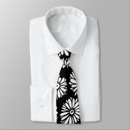 Corbata Minimalist Groovy Black and White Daisy Pattern