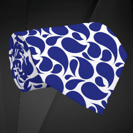 Corbata Minimalista Moderno Paisley Azul Profundo y Blanco