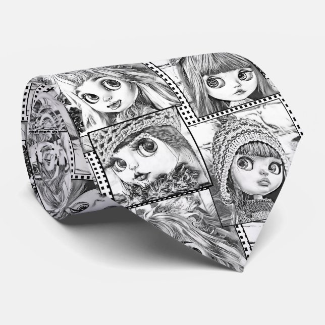 Corbata Mis muñecas de confección negra y blanca favoritas (Enrollado)