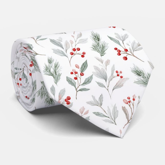 Corbata Mistletoe and Holly Berries Pattern (Enrollado)