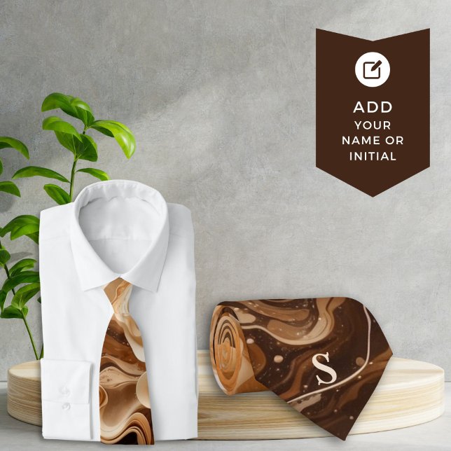 Corbata Mocha Espresso Rippling Signature Necesario Monogr (Cafe' Inspired Mocha Swirl Monogram Tie for the Coffee Lover or Modern Professional)