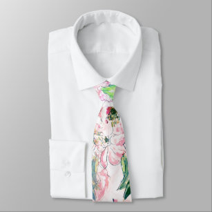 Corbata Moda Boho acuarela floral rosa Botánica
