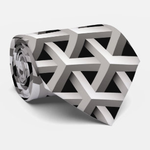 Corbata moda de ilusión óptica patrón geométrico gris negr