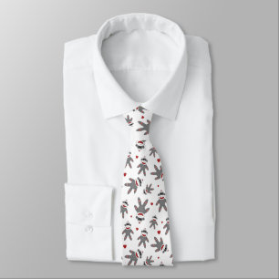 Corbata Moda de monos con el patrón del corazón rojo