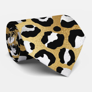 Corbata Moda de piel de animal de leopardo negro dorado bl