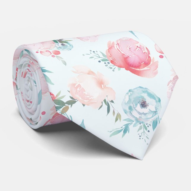Corbata Moda Dusty Azul Jardín francés Floral Peony Patrón (Enrollado)