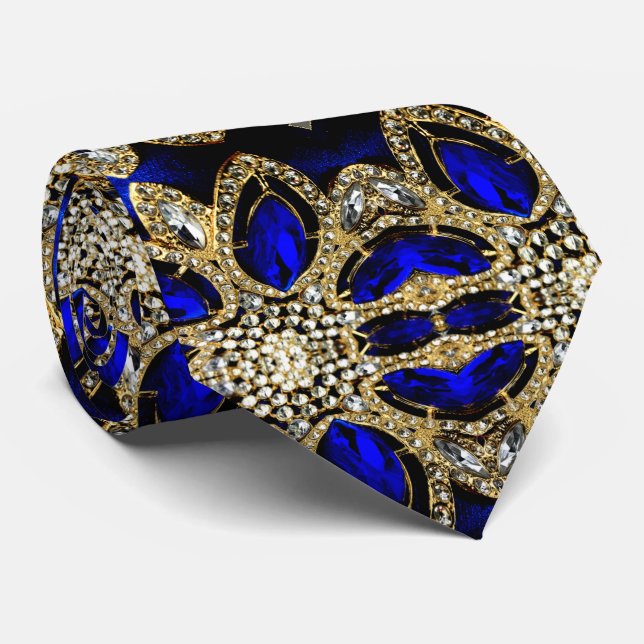 Corbata moda elegante azul turquesa marina azul oro (Enrollado)