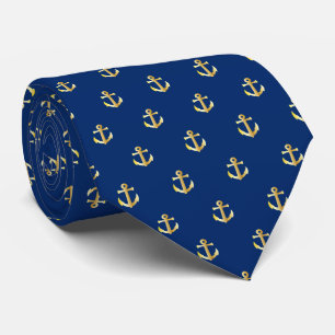Corbata Moda Faux Gold Nautical Anchors Pattern