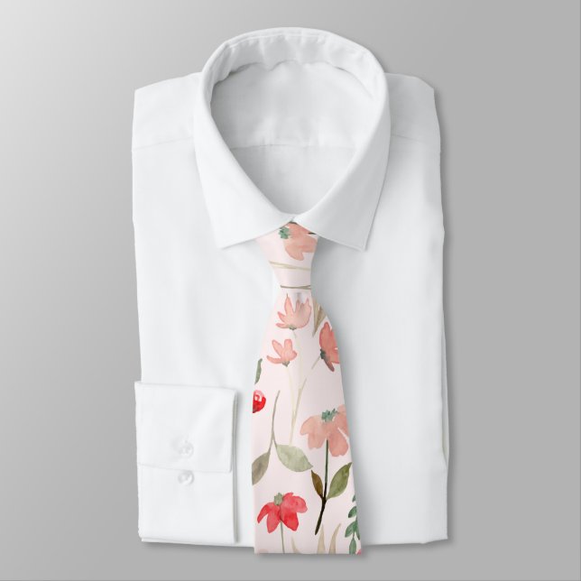 Corbata Moda moderna floral rosa rosa Rubor (Atado)
